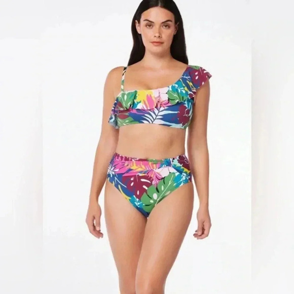 Bleu Rod Beattie On A Brighter Note Ruffle One Shoulder Top Sz 6 Bottom Sz 8 - Picture 3 of 10